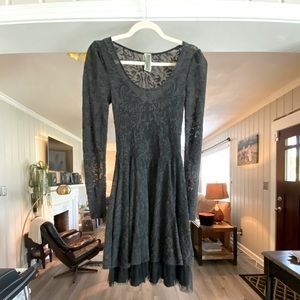 FREE PEOPLE BLACK, LACE, SKATER DRESS XS